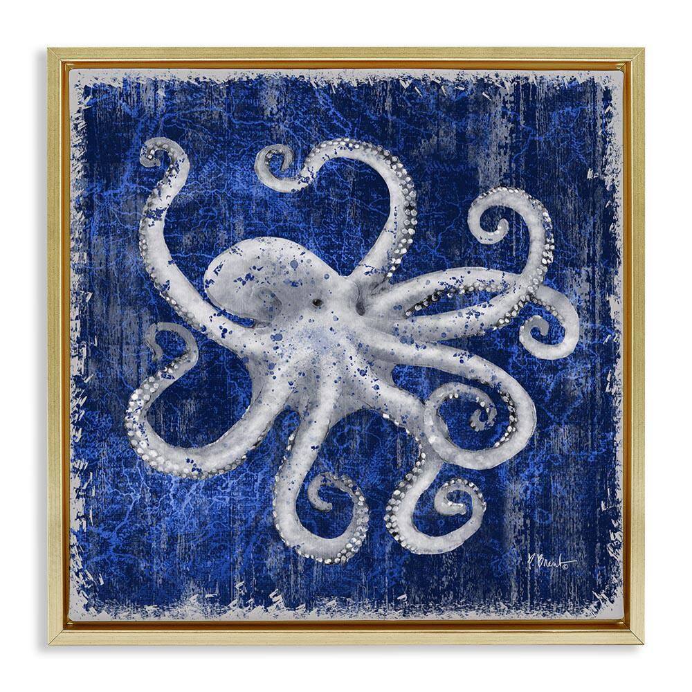 Rustic Indigo Octopus by Paul Brent Gold Floater Frame Coastal Graphic Art Print 25 in. x 25 in. price history on PriceWatchPro
