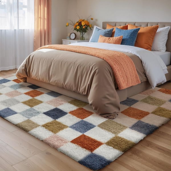 Checkerboard Shag Multicolor 6 ft. x 9 ft. Checkered Area Rug