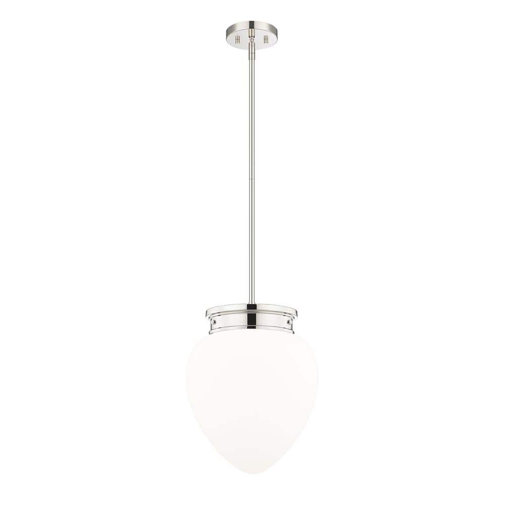 Gideon 12.5 in. 1-Light Polished Nickel Shaded Pendant Light with Etched Op