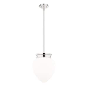 Gideon 12.5 in. 1-Light Polished Nickel Shaded Pendant Light with Etched Opal Glass Shade, No Bulbs Included