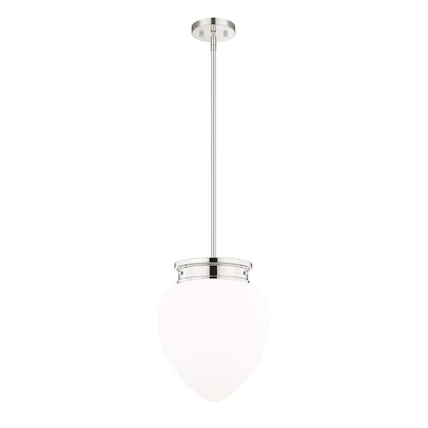 Unbranded Gideon 12.5 in. 1-Light Polished Nickel Shaded Pendant Light with Etched Opal Glass Shade, No Bulbs Included