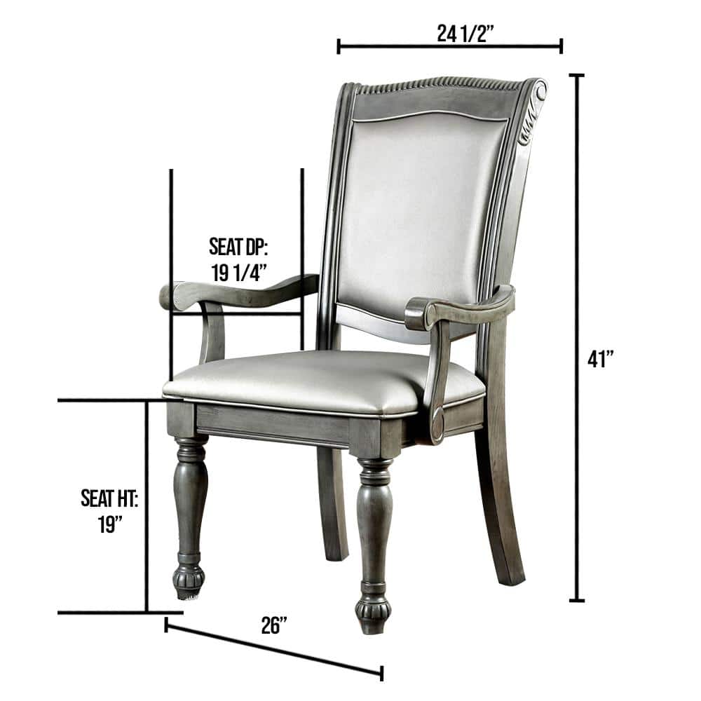 Gray Faux Leather Upholstered Arm Chair with Wood Frame