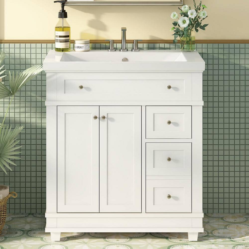 30 in. W x 18 in. D x 34.1 in. H Single Sink Freestanding Bath Vanity in Wh