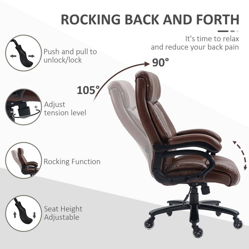 Brown High Back Leather Executive Swivel Office Chair with Fixed Arms