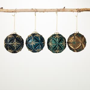 4 in. Jewel-Toned Patterned Ball Ornament (Set of 4)