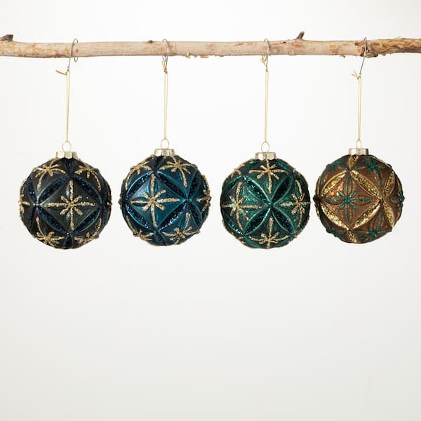 SULLIVANS 4 in. Jewel-Toned Patterned Ball Ornament (Set of 4)