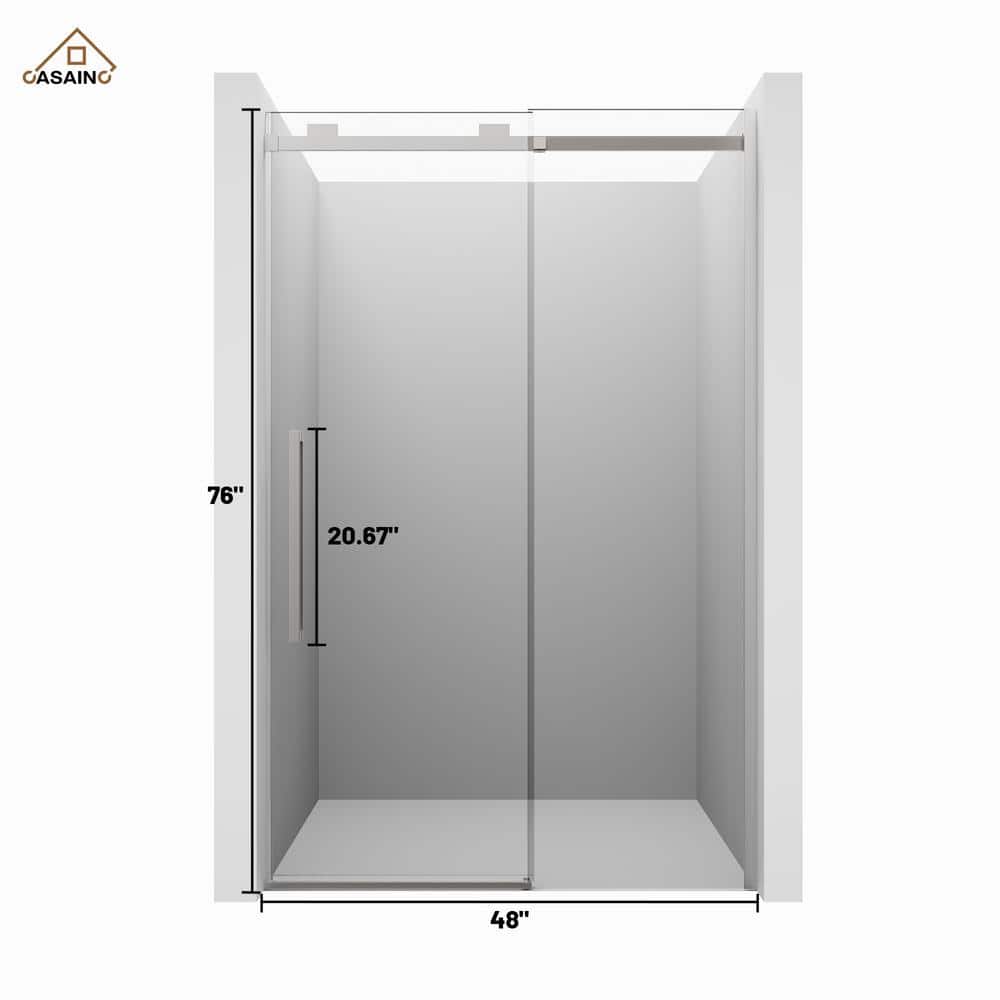 48" x 76" Frameless Brushed Nickel Sliding Shower Door