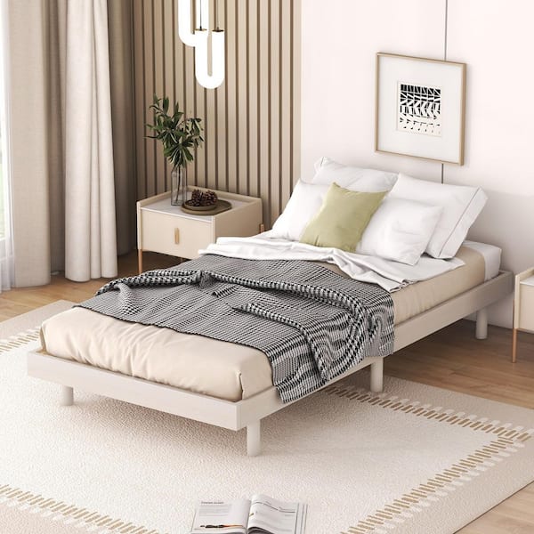 Harper & Bright Designs White Twin Wood Platform Bed with 2 Harper & Bright Designs White Twin Wood Platform Bed with 2
