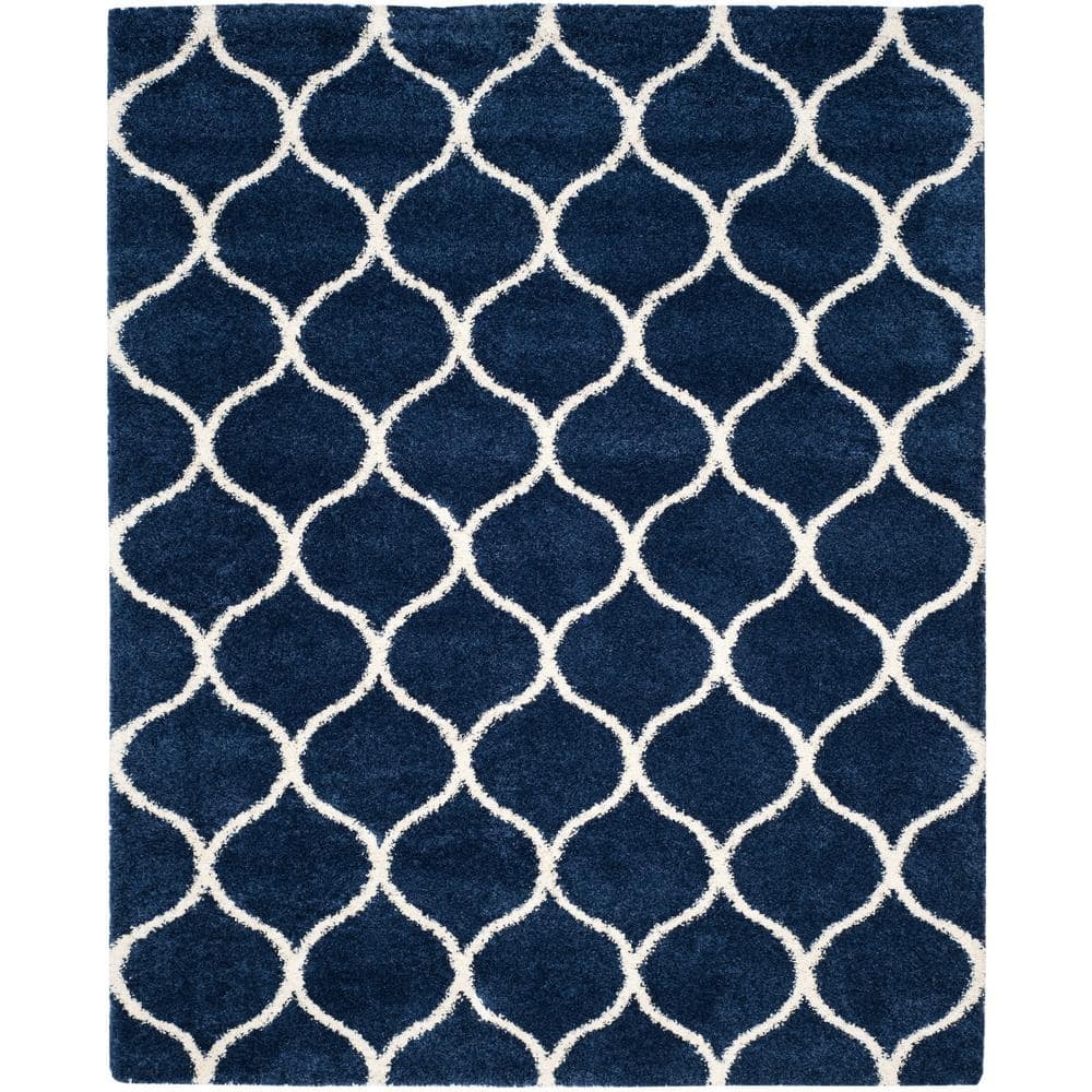 Hudson Shag Navy/Ivory 8 ft. x 10 ft. Geometric Trellis Area Rug price history on PriceWatchPro