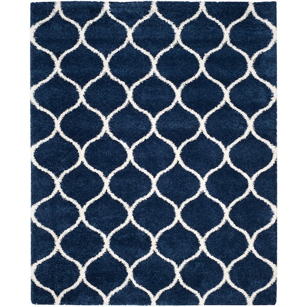 SAFAVIEH Hudson Shag Navy/Ivory 8 ft. x 10 ft. Geometric Trellis Area Rug