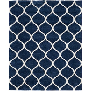 Hudson Shag Navy/Ivory 9 ft. x 12 ft. Geometric Trellis Area Rug