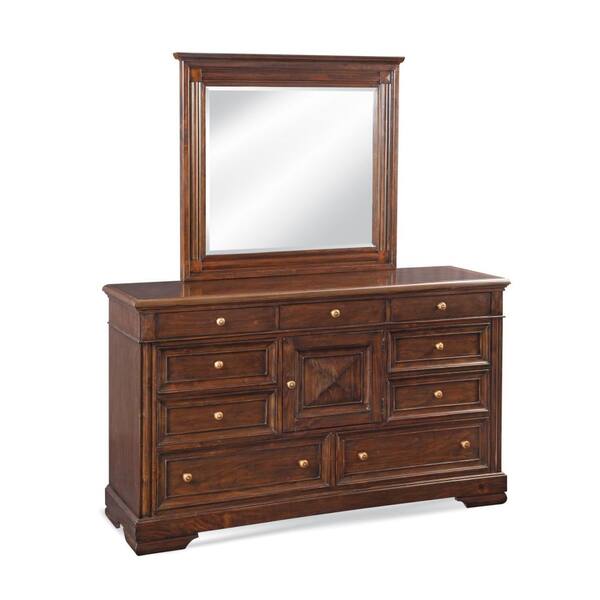 American Woodcrafters Tuscaloosa 9-Drawer Dark Chestnut Dresser with Mirror