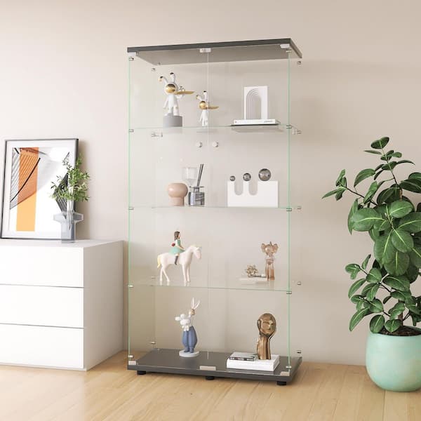 Black 2-Door Glass Display Cabinet with 4-Shelves with Door
