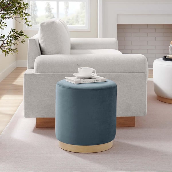 Tilden 16 in. Cadet Blue Natural Performance Velvet Upholstered Round Ottoman
