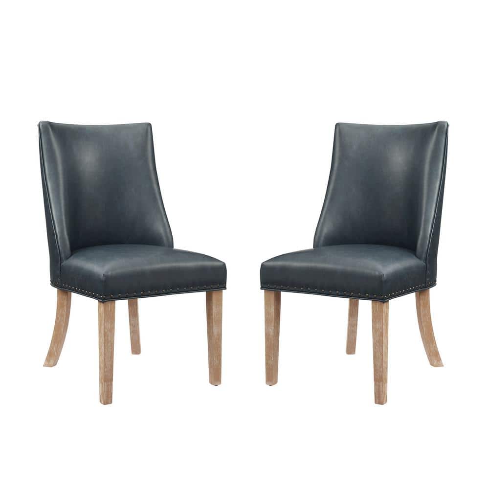Linon Home Decor Trapp Natural and Navy Blue Faux Leather