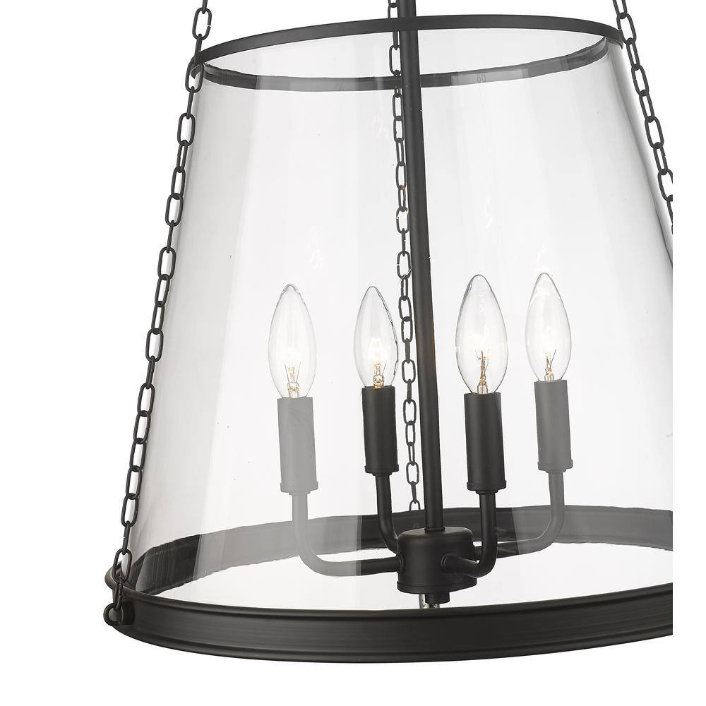 Prescott Matte Black 4-Light Industrial Pendant with Clear Glass Shade