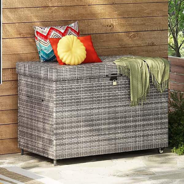 Unbranded 230 Gal. Gray Deck Box, Rattan Storage Bin for Patio Furniture, Outdoor Cushions, Gardening Tools, Pool Accessories