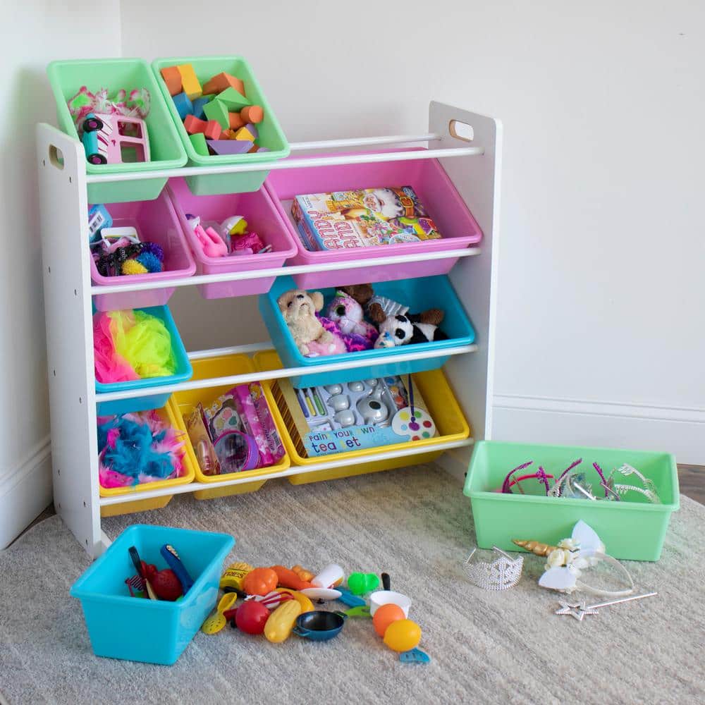 White and Pastel Kids' Stackable Toy Storage Organizer