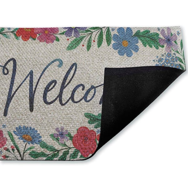 Dream Garden Welcome Blue 18 in. x 30 in. Polyester Non-Slip Outdoor Door Mat
