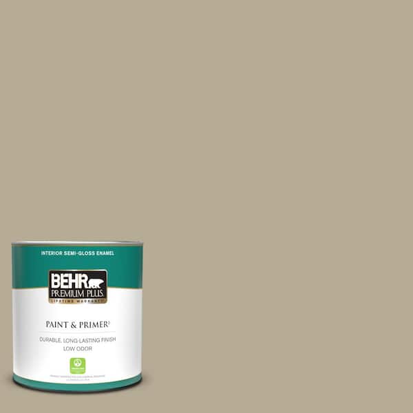 BEHR PREMIUM PLUS 1 qt. #N330-4 Explorer Khaki Semi-Gloss Enamel Low Odor Interior Paint & Primer