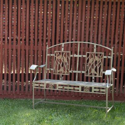 45 in. x 22 in. Outdoor 2-Person Metal Garden Bench with Bird Design