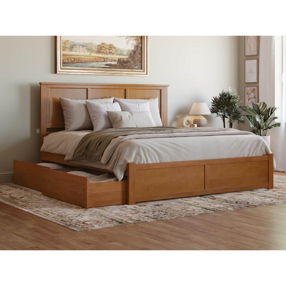 Madison King Light Toffee Wood Platform Bed with Storage Drawers