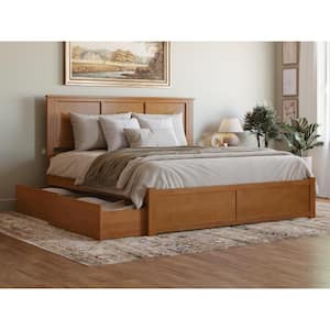 Madison Light Toffee Natural Bronze Solid Wood Frame King Platform Bed with Footboard and Storage Drawers