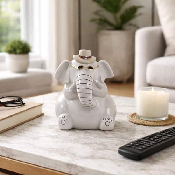 Liv & Skye Gray 5 in. x 6 in. Ceramic Decorative Elephant Figurine