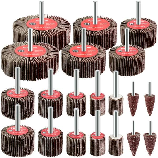 1/4 in. Shank Aluminum Oxide Abrasive Flap Wheel Sander Set with 10 Assorted Sizes for Power Drills (20-Pack)