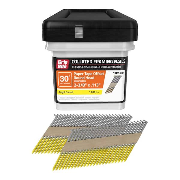 Grip-Rite 2-3/8 in. x 0.113 in. 30° Paper Collated Bright Coated Ring Shank Offset Round Head Framing Nails 1000 per Box