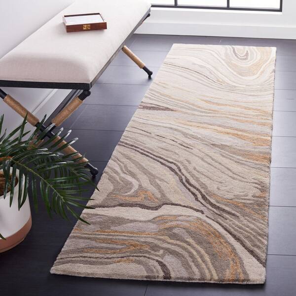 Soho 2 ft. x 8 ft. Beige/Gray Wavy Abstract Runner Rug