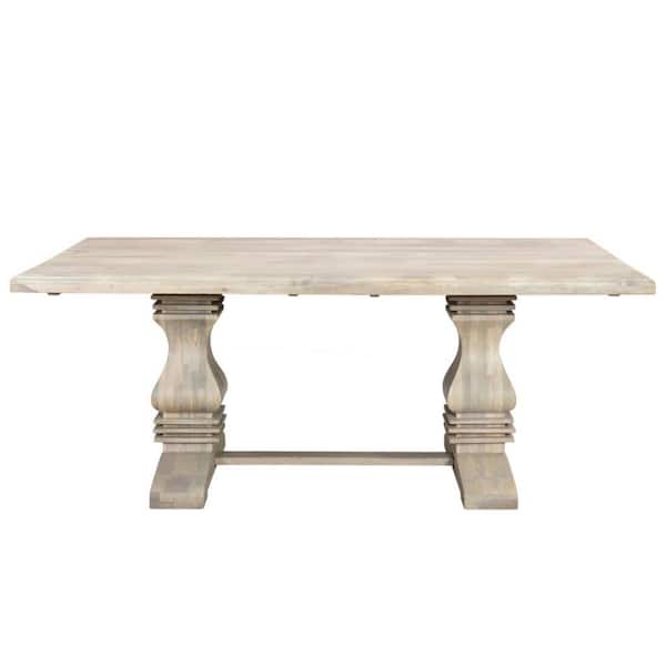 HomeRoots White Solid Wood 76 in. Trestle Dining Table Seats 6
