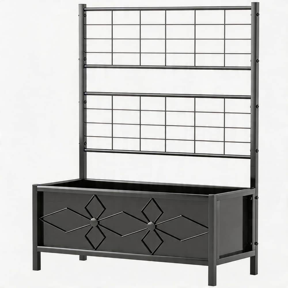 Black Galvanized Steel Raised Garden Bed Planter Box with Trellis(35.4 in. L x 15.7 in. W x 47.2in.H) price history on PriceWatchPro