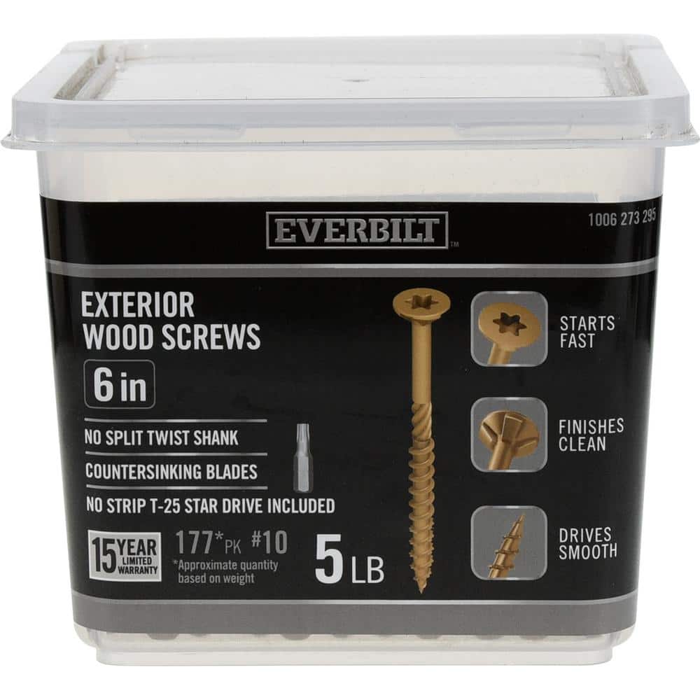 Everbilt #10 x 6 in. Star Drive Flat Head Exterior Wood Screws 5 lbs.-Box  (177-Piece) 117361 - The Home Depot