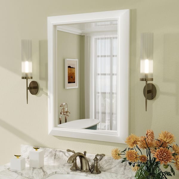 Apmir 20 in. W x 28 in. H Rectangular Aluminum Alloy Framed and Tempered Glass Wall Bathroom Vanity Mirror in Matte White