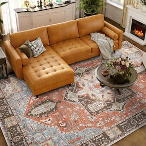 Polyester Machine Washable Orange Boho 8 ft. x 10 ft. Indoor Distressed Area Rug