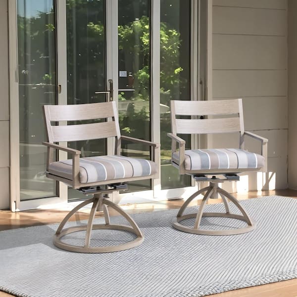 Crestlive Products Woodgrain Aluminum Outdoor Dining Chair with Sunbrella Colored Cushion (2-Pack)