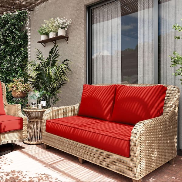 46 in. x 26 in. x 5 in. Outdoor Patio Replacement Loveseat Sofa Cushion Set with Backrest Red