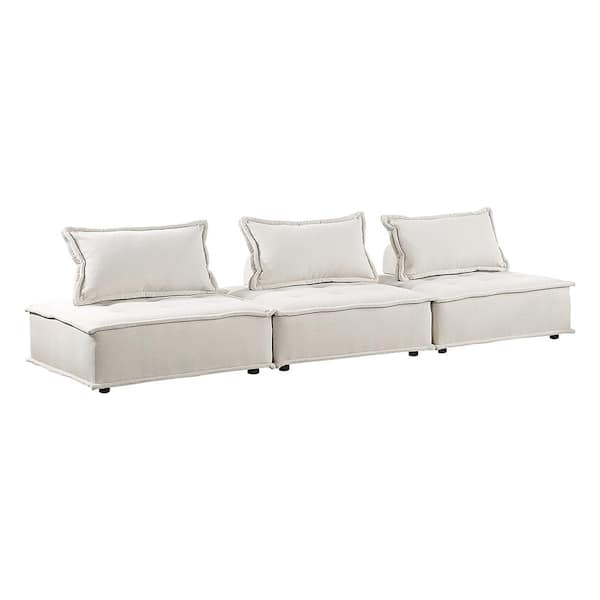 Lazzara Landrum 120 in. W. Armless Boucle Fabric Rectangle Sofa in Beige