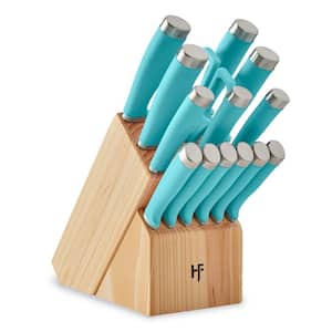 Epicure 15-Piece Stainless Steel Knife Set with Storage Block in True Aqua