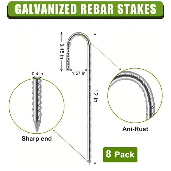 Galvanized Rebar Stakes J Hook: Heavy Duty Metal Stake with Threaded Ground  Anchors Stakes for Fixing Water Pipes Tent Garden Fence 