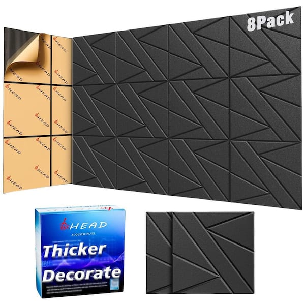 12 in. x 12 in. x 0.47 in. Black Self-Adhesive Soundproof Wall Panels, Noise Dampening Panels for Wall Ceiling 8-Pack