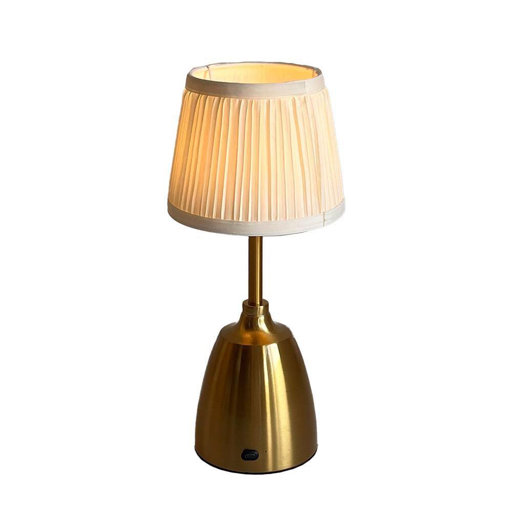 "14"" Vintage Rechargeable LED Table Lamp, Touch Control, Fabric Shade, Antique Brass, USB Port & Dimming for Living Room" price history on PriceWatchPro