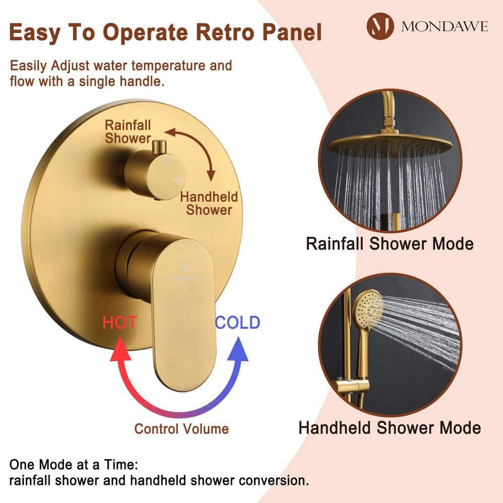 Brushed Gold Dual Shower System with Adjustable Handheld