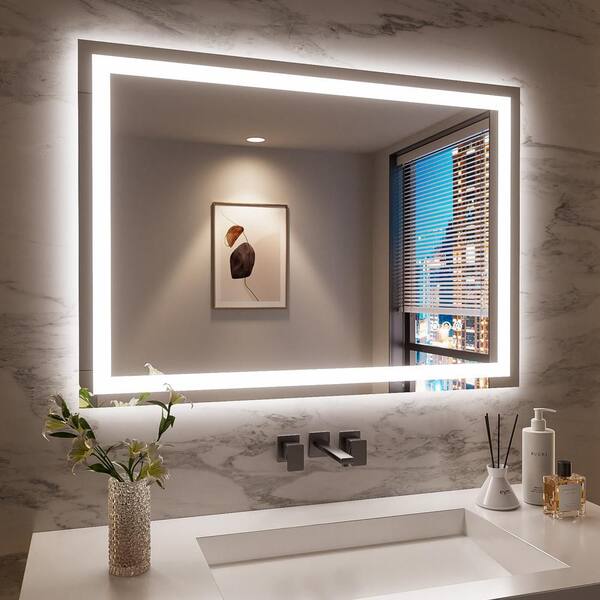 48 in. W x 36 in. H Rectangular Aluminum Frameless Dimmable Anti-Fog Wall LED Bathroom Vanity Mirror in White