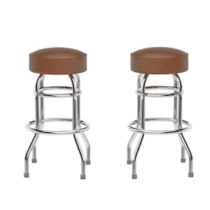 Bruno 2-Pack 30.25 in. Metal Double Ring Chrome Barstool with Weathered Brown Seat