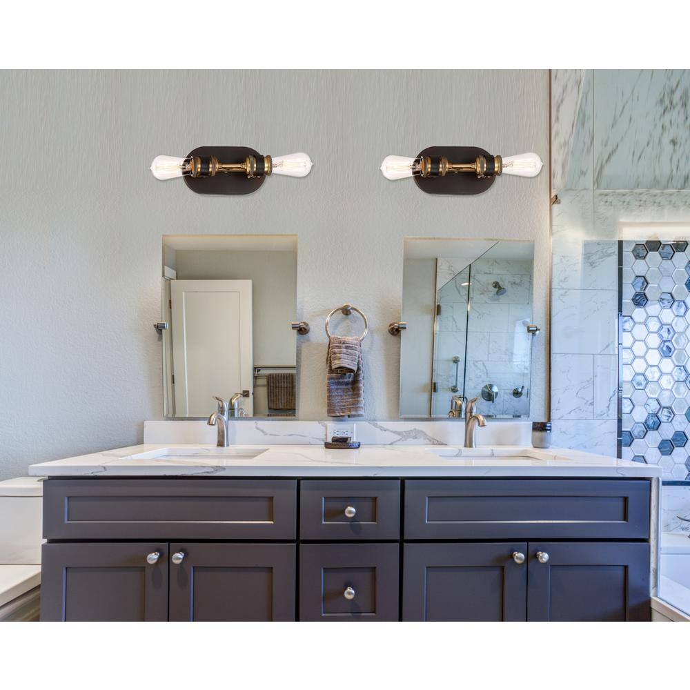 Vintage Bronze Industrial Bathroom Sconce with Brass Accents