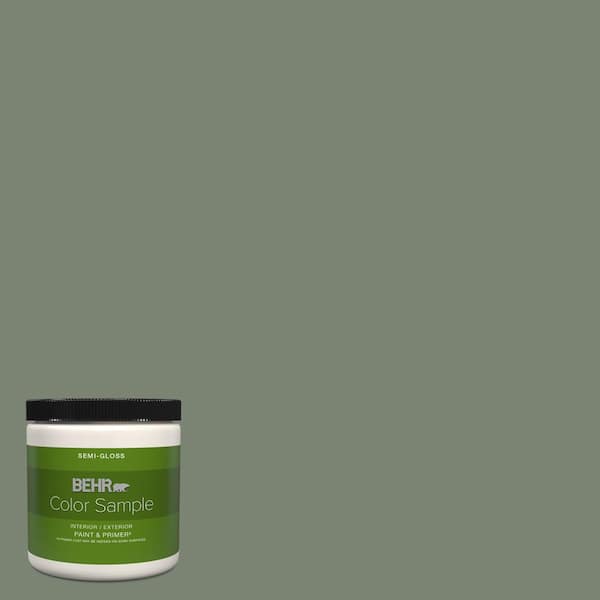 BEHR PREMIUM PLUS 8 oz. #ICC-77 Sage Green Semi-Gloss Interior/Exterior Paint & Primer Color Sample