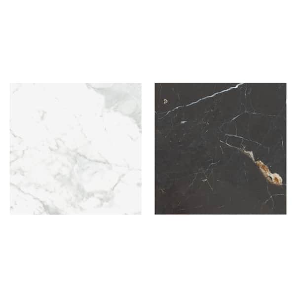 Reve Checker Blanc with Noir 6 in. x 6 in. Porcelain Floor and Wall Take Home Tile Sample