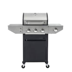 3-Burner Stainless Steel Portable Propane Gas Grill Barbecue Grill in Black with Side Burner and Thermometer